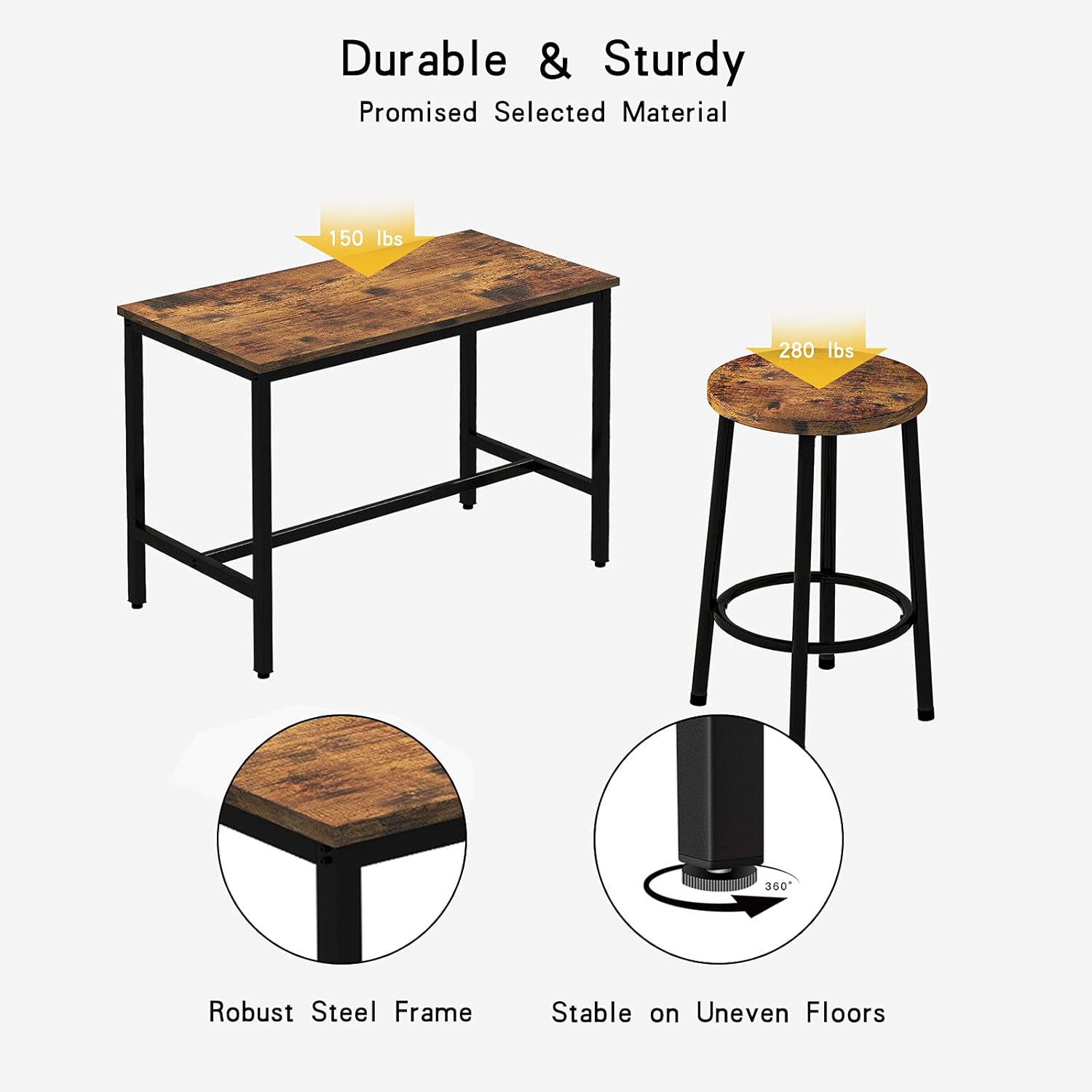 AWQM Juego de mesa de comedor para 4 mesas de bar con taburetes, mesa de pub...