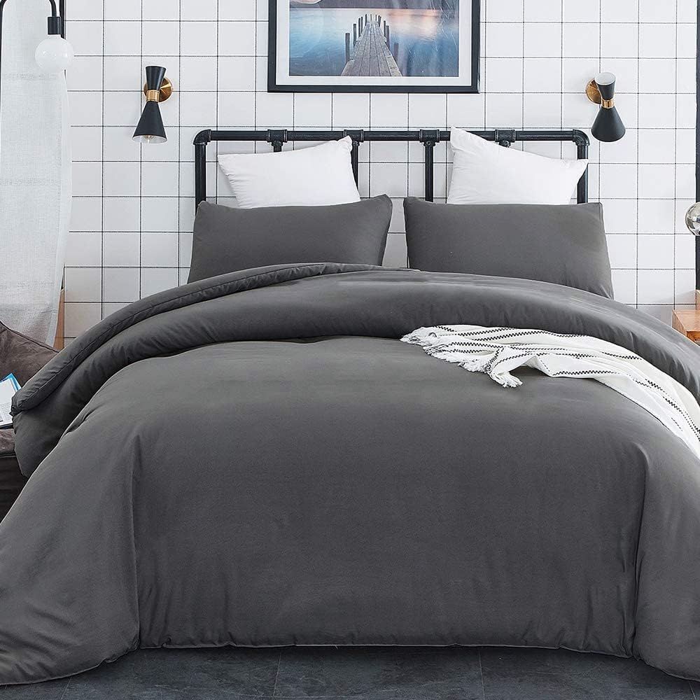KAREVER - Juego de edredón gris profundo, tamaño queen, juego de cama gris...