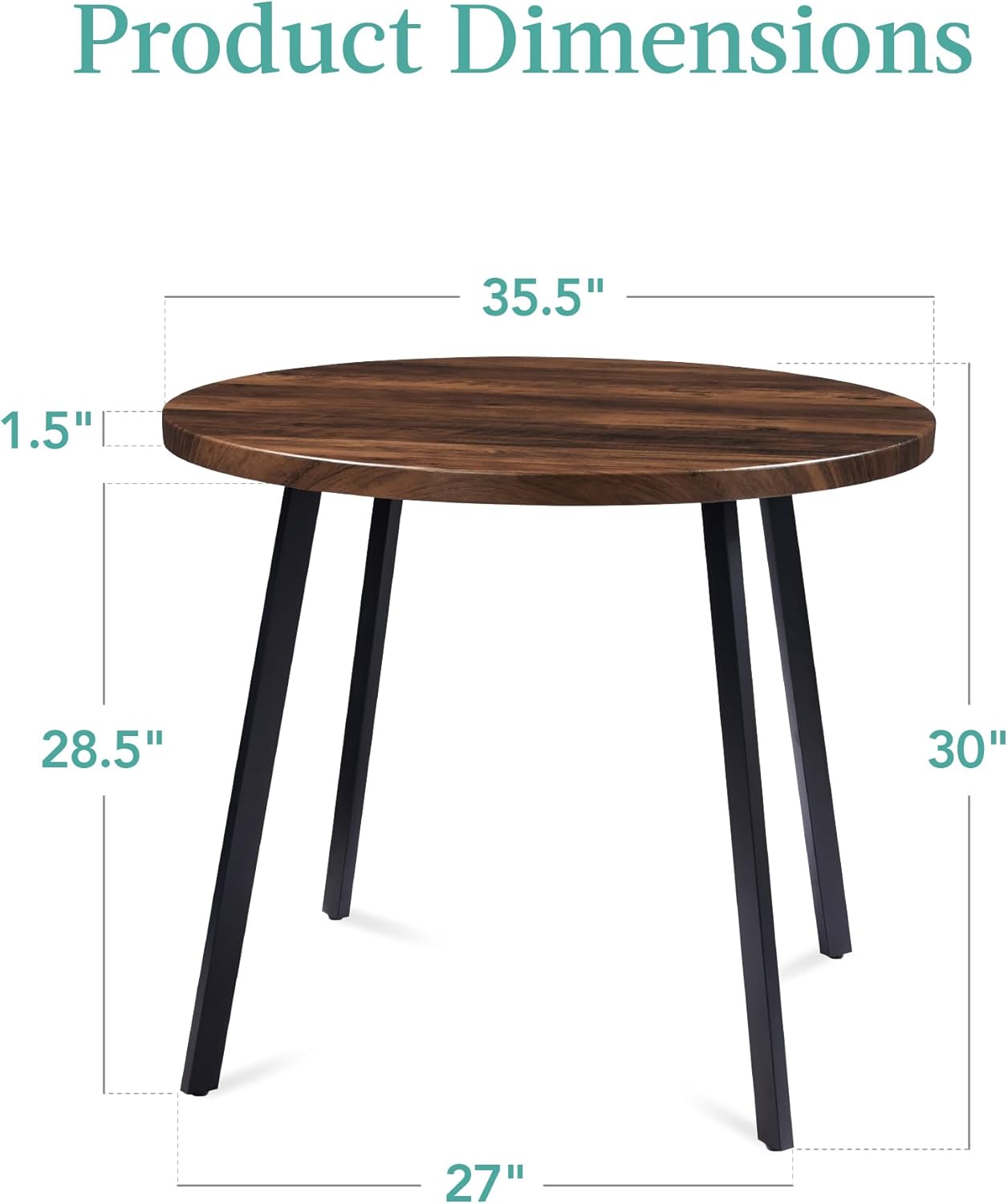 Best Choice Products Mesa de comedor redonda con patas de acero, color marrón...
