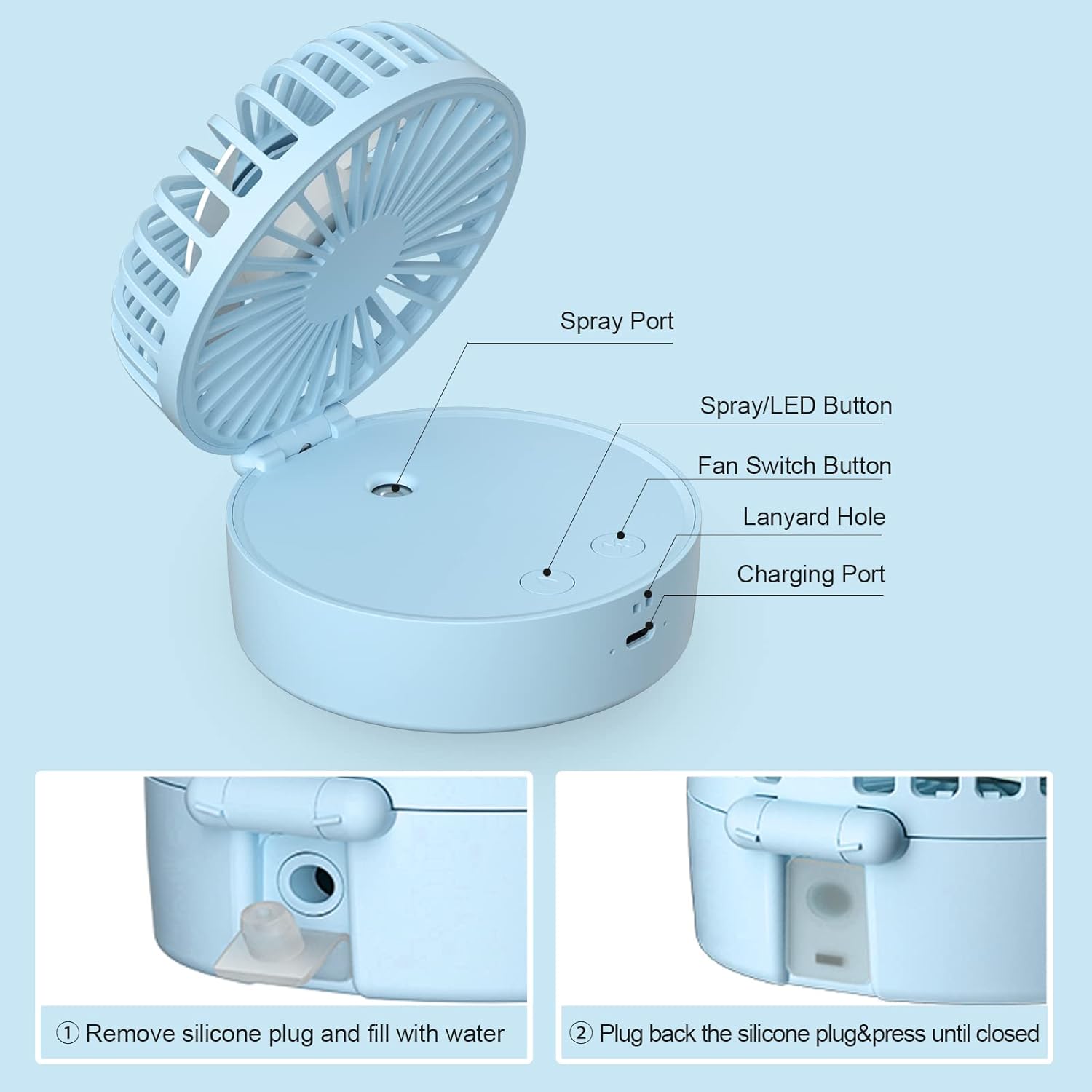 Mini ventilador de escritorio, ventilador de nebulización portátil 3 en 1,...
