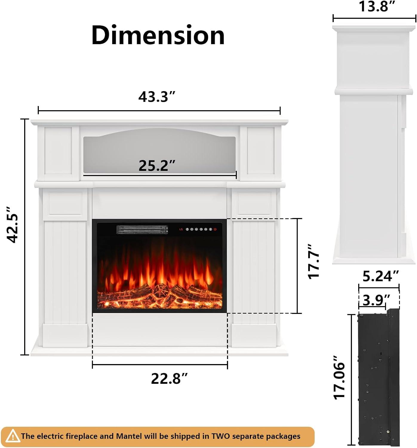 Chimenea eléctrica de 43 pulgadas con chimenea, inserto de chimenea eléctrica