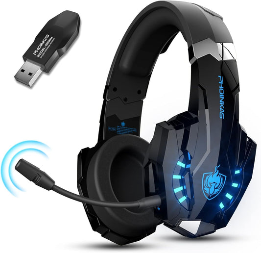 PHOINIKAS Auriculares inalámbricos para juegos para PC, PS4, PS5 con sonido...