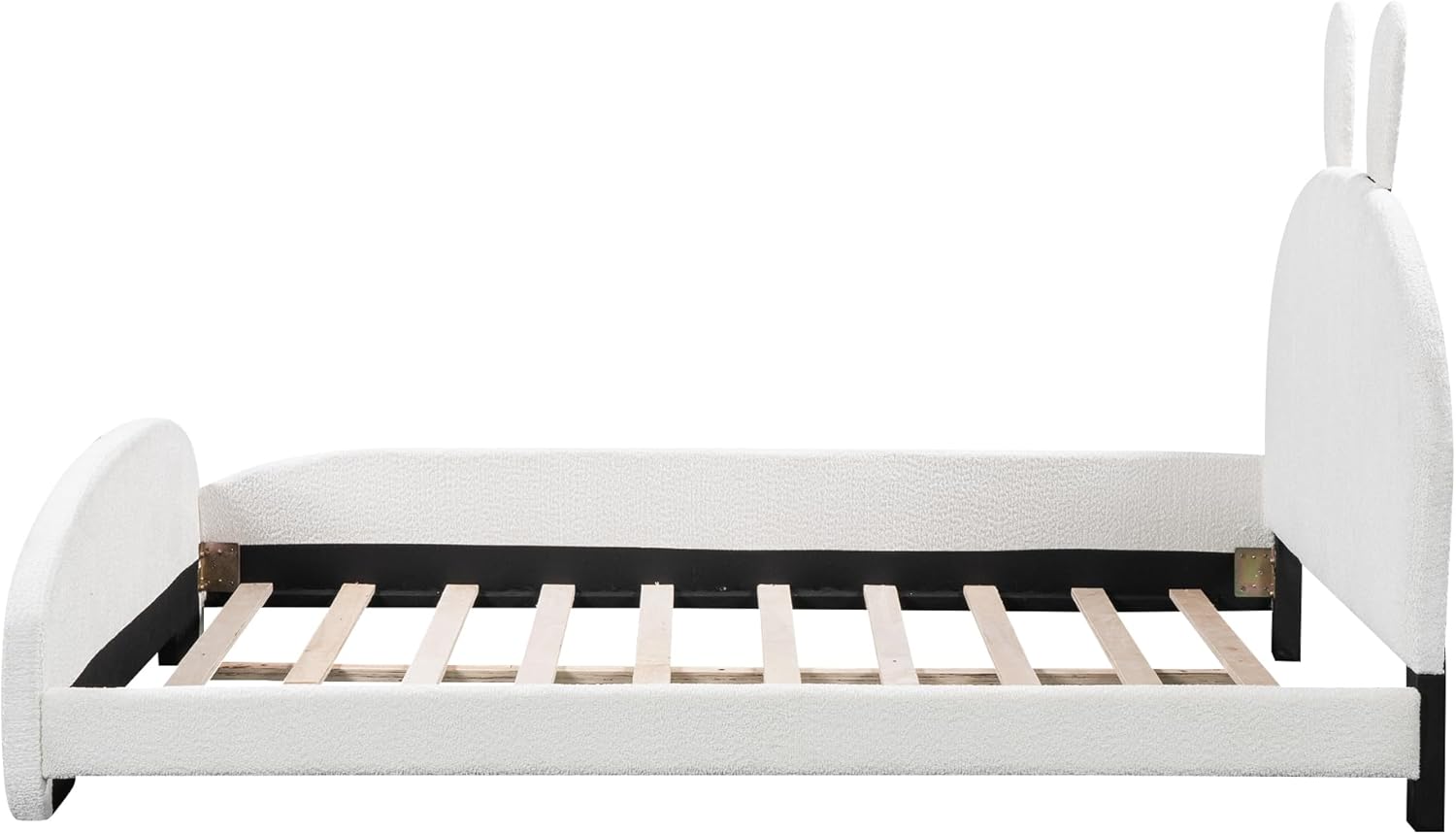 Cama tapizada de plataforma matrimonial con cabecera en forma de orejas de...