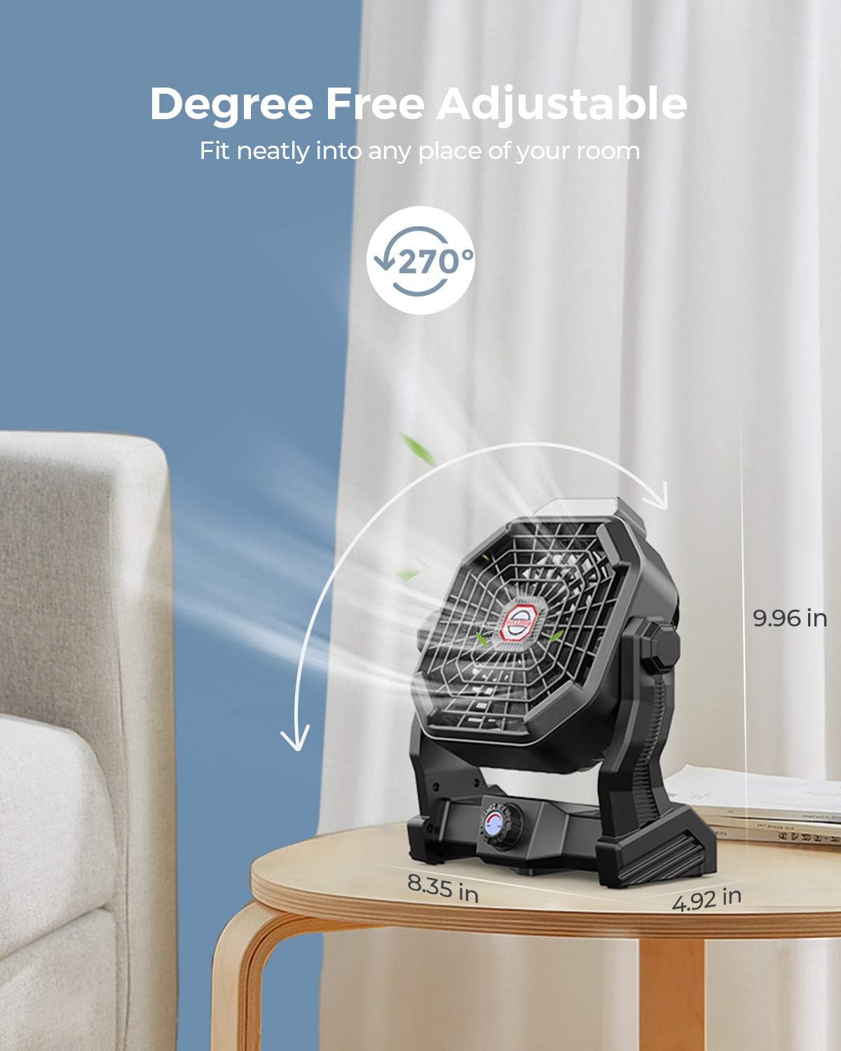 Ventilador de camping con linterna LED, ventilador de batería recargable de 9...