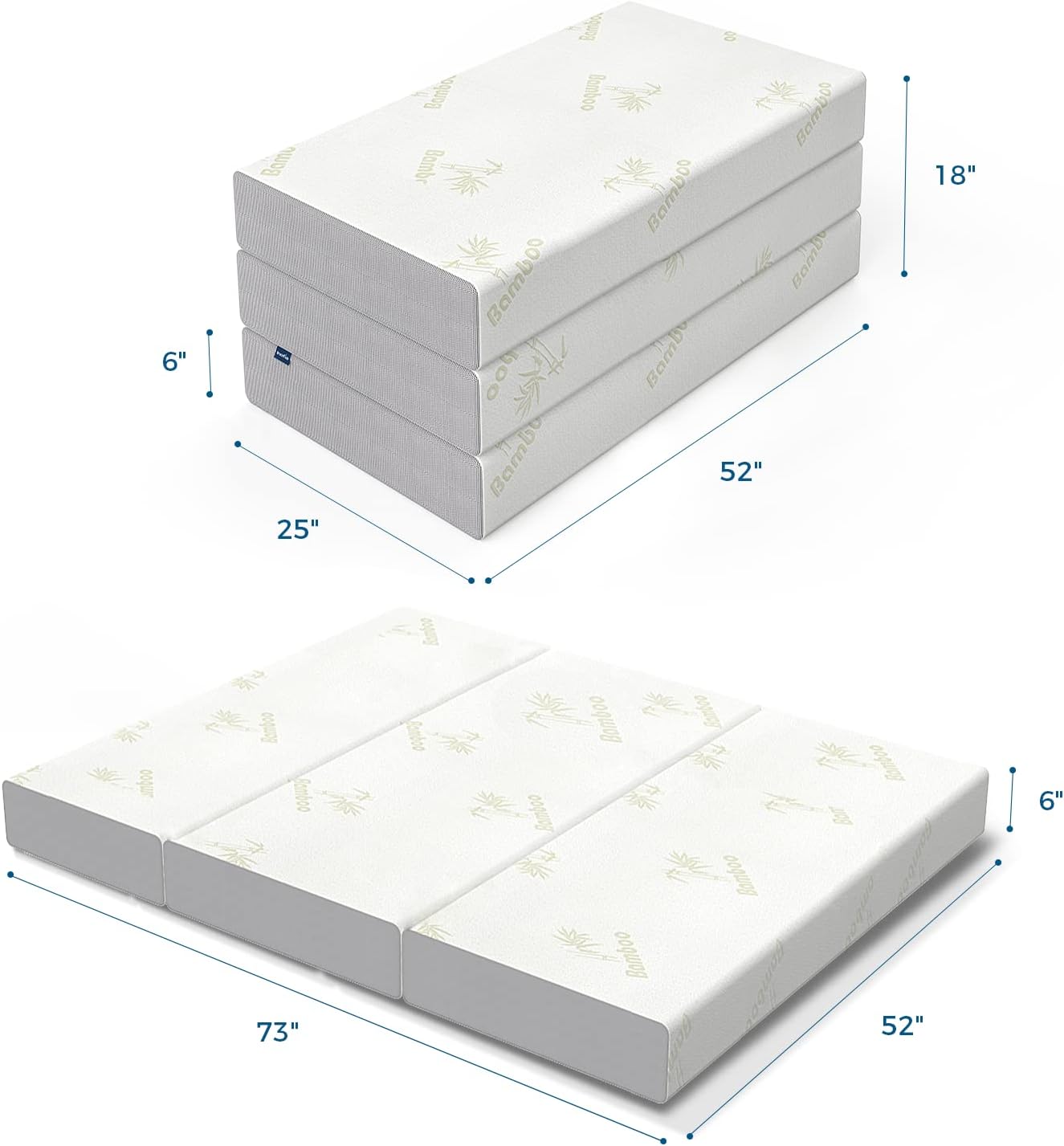 Colchón plegable en 3 partes hecho de espuma viscoelástica de 4 pulgadas y 6