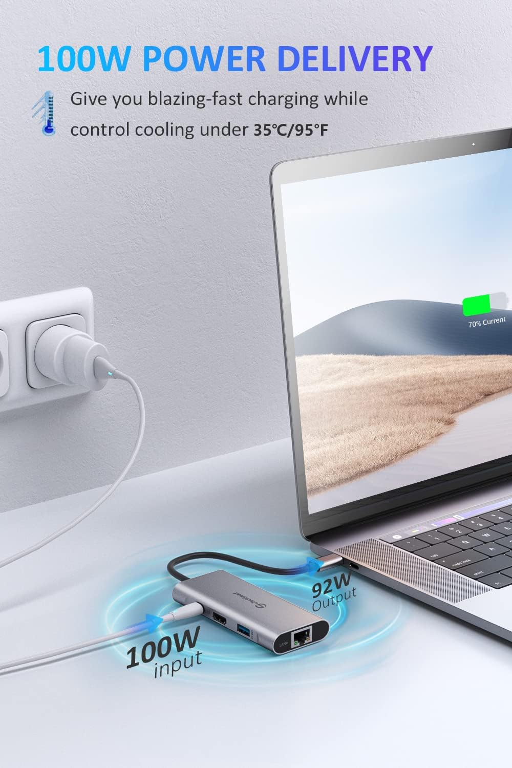 UtechSmart Hub USB C, adaptador multipuerto USB C Ethernet, 6 en 1 USB C a HDMI...