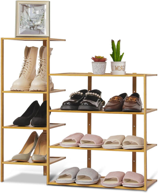 Magshion Zapatero vertical de bambú de 8 niveles de doble fila, organizador de...