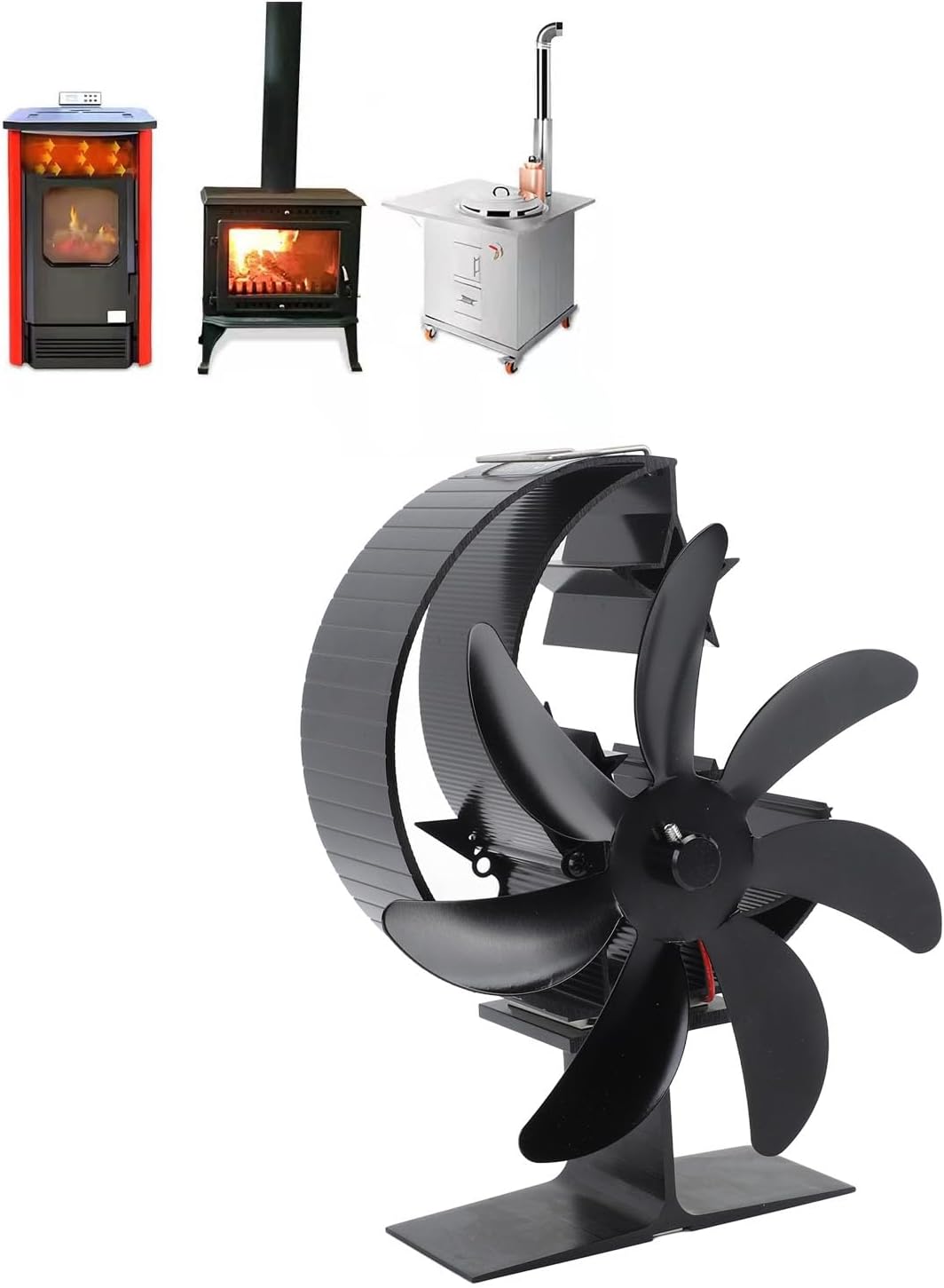 Hilitand Ventilador de estufa de 7 aspas, ventilador de estufa de leña, modelo...