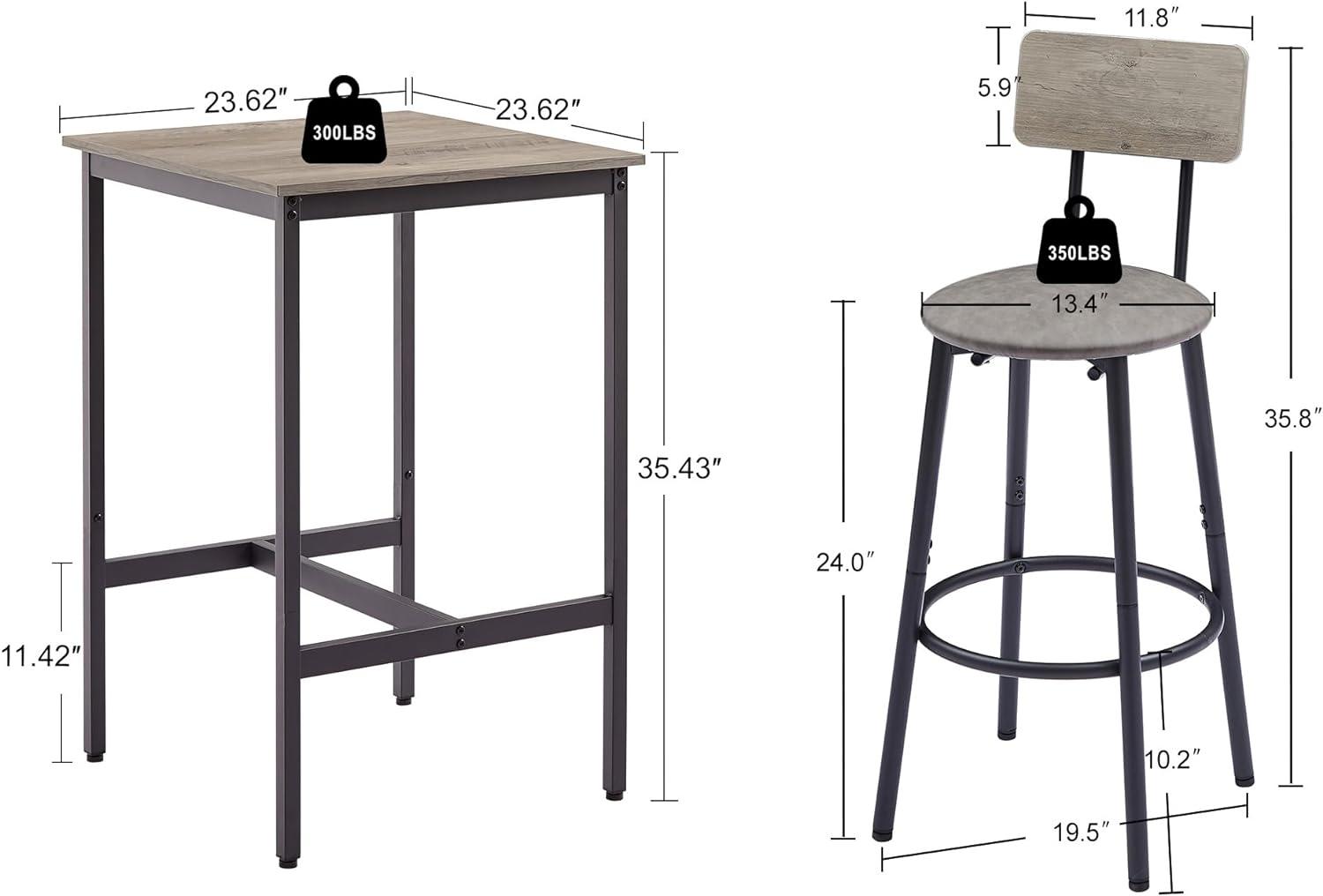 Juego de mesa de bar y sillas de 3 piezas, juego de mesa cuadrada de cocina