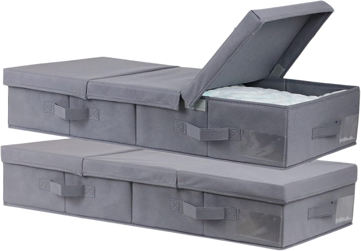 Paquete de 2 contenedores grandes de almacenamiento debajo de la cama con tapa,