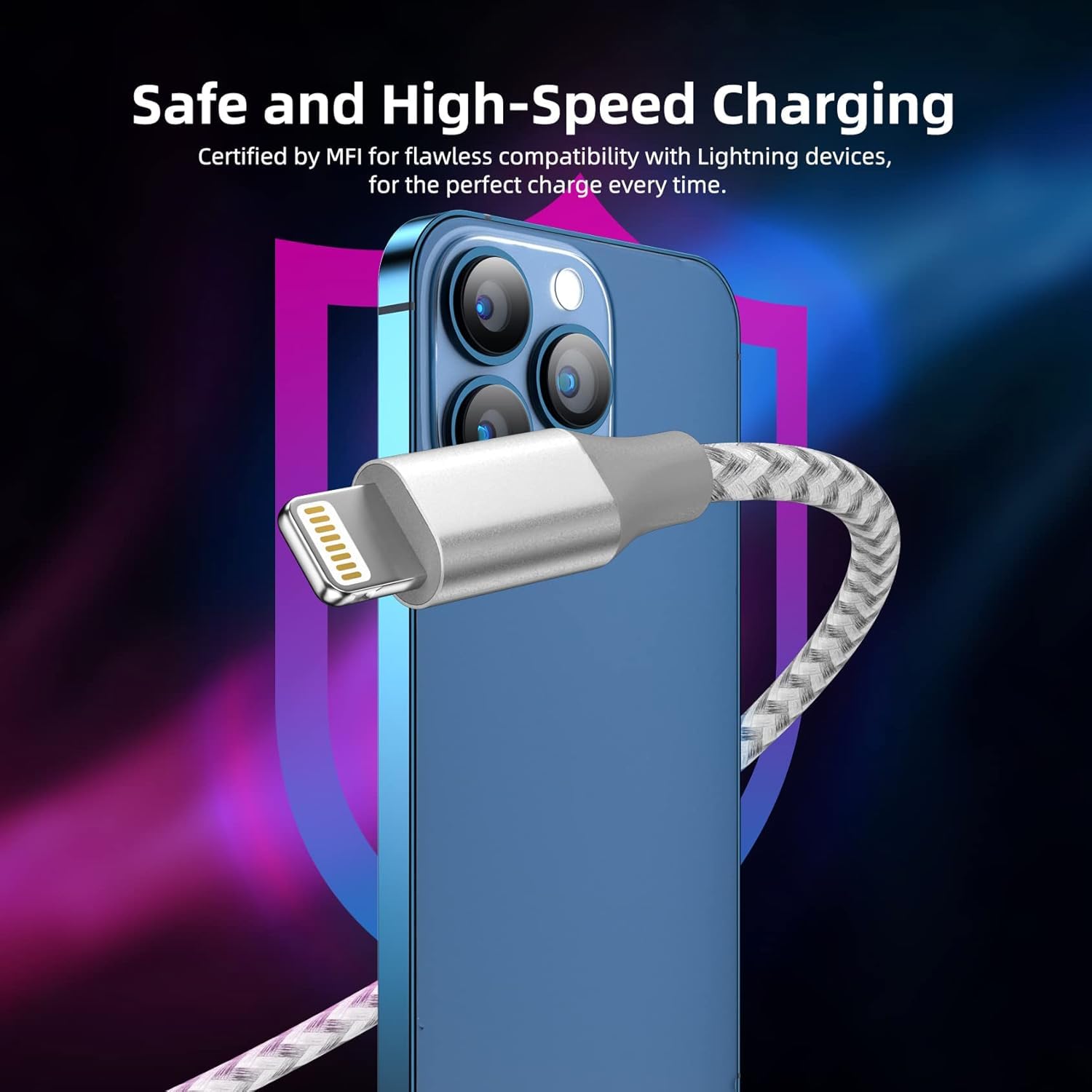 Paquete de 3 cargadores para iPhone, cable trenzado de nailon Lightning de 10...