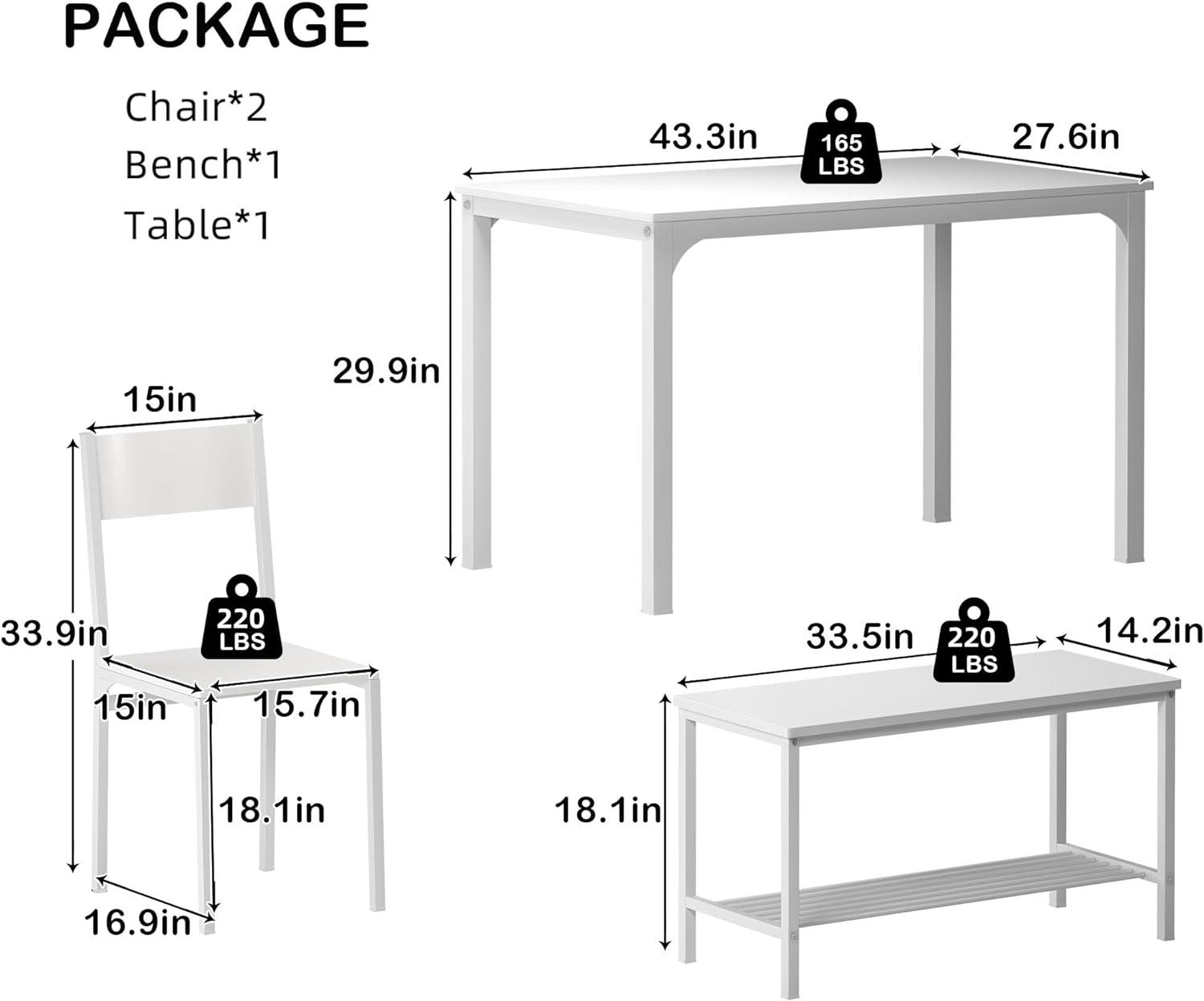 Juego de mesa de comedor de cocina de 43.3 pulgadas para 4, 4 piezas, sillas de