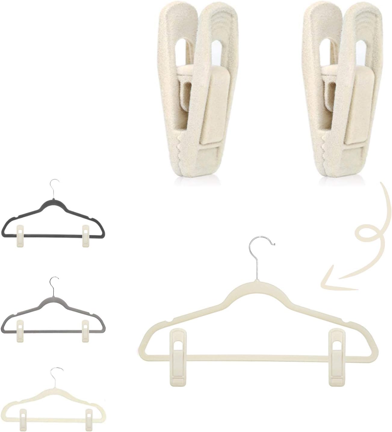 Clips de terciopelo beige (paquete de 60), clip de terciopelo antideslizante...