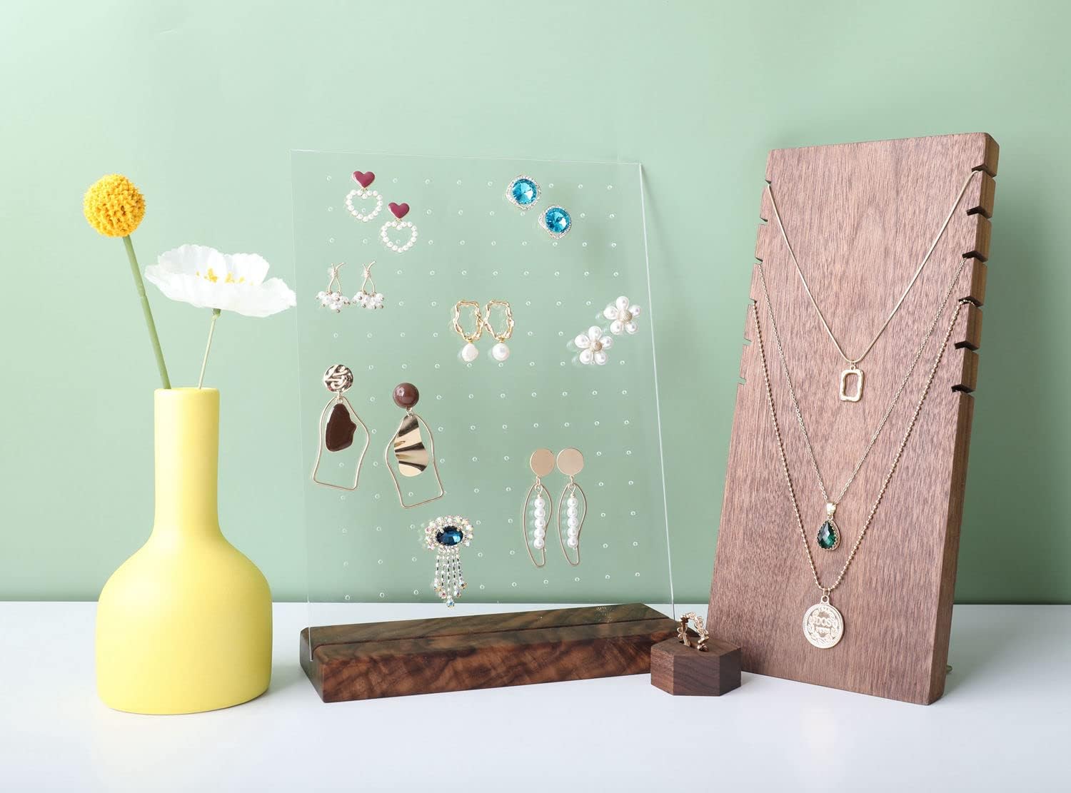 Bonito soporte para aretes de nogal para joyería, tablero de exhibición de