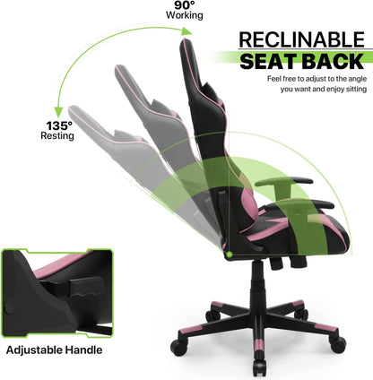 Magshion Silla ergonómica para juegos de 90 a 135, silla reclinable de respaldo...