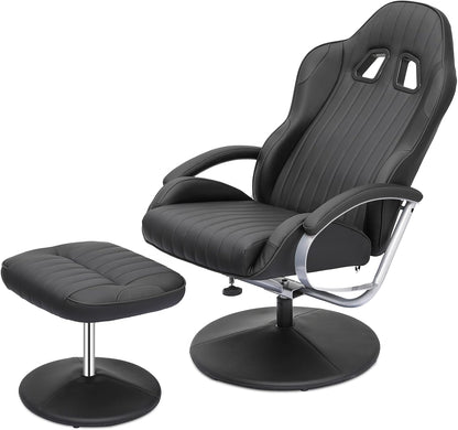 Silla reclinable estilo carreras con otomana, silla tapizada para videojuegos