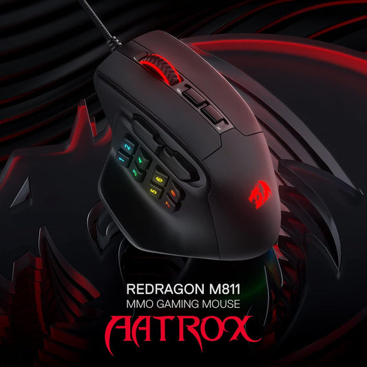 Redragon M811 Aatrox MMO Mouse para juegos, 15 botones programables con cable...