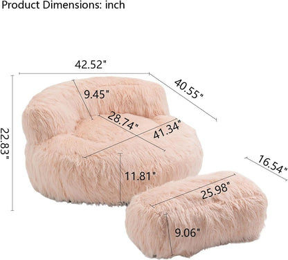 Sillas puff de felpa, sofá mullido y perezoso con otomana, sofá individual