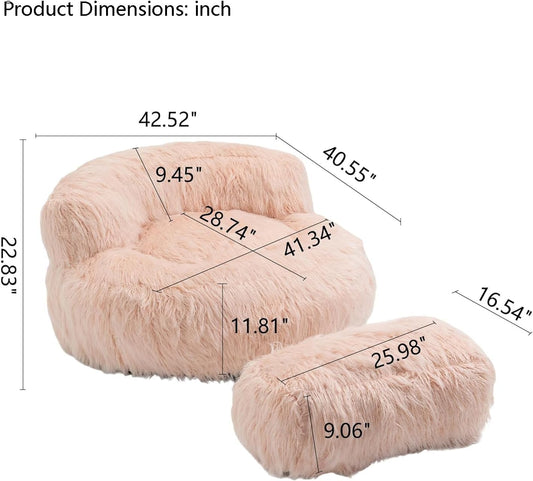 Sillas puff de felpa, sofá mullido y perezoso con otomana, sofá individual