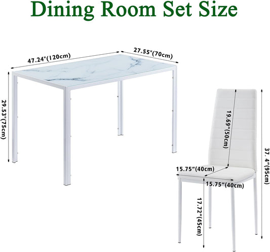 Juego de mesa de comedor de cristal blanco con sillas para 4 mesas de comedor