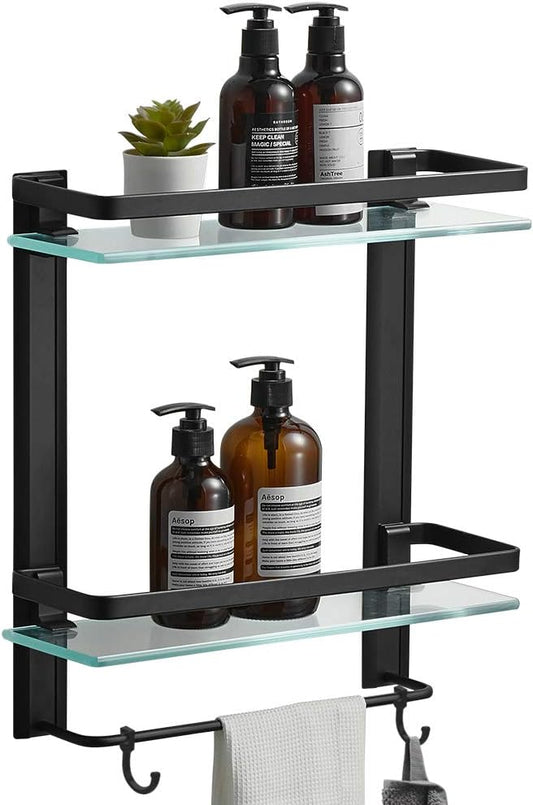 BESy Heavy Duty Lavatory Glass Bathroom Shelf, 2 Tier Tempered Glass Shower