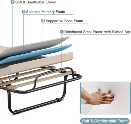 Cama plegable con colchón de 4 pulgadas, cama plegable con colchón de espuma