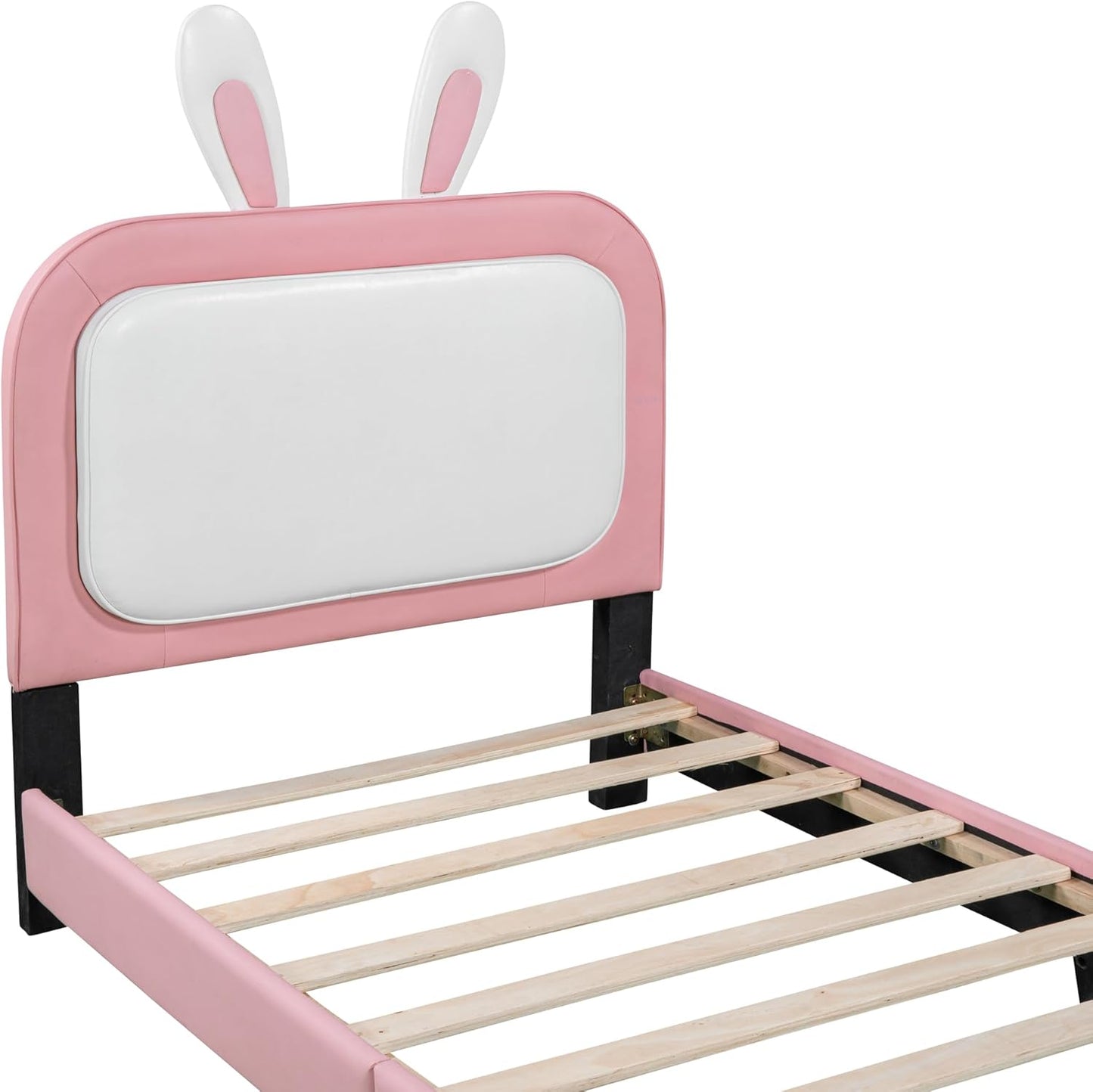 Cama de princesa tapizada tamaño individual para niños con cabecera en forma de