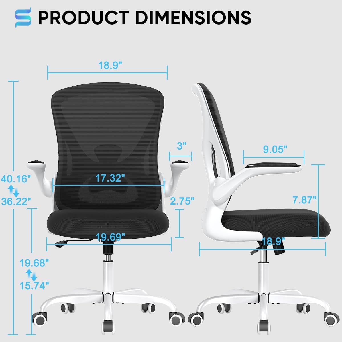 Sytas Silla de escritorio ergonómica con brazos abatibles acolchados y soporte...