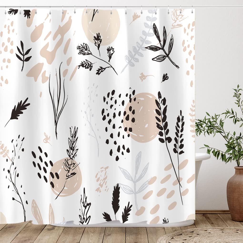 Tititex Juego de cortinas de ducha abstractas con diseño floral marrón botánico...
