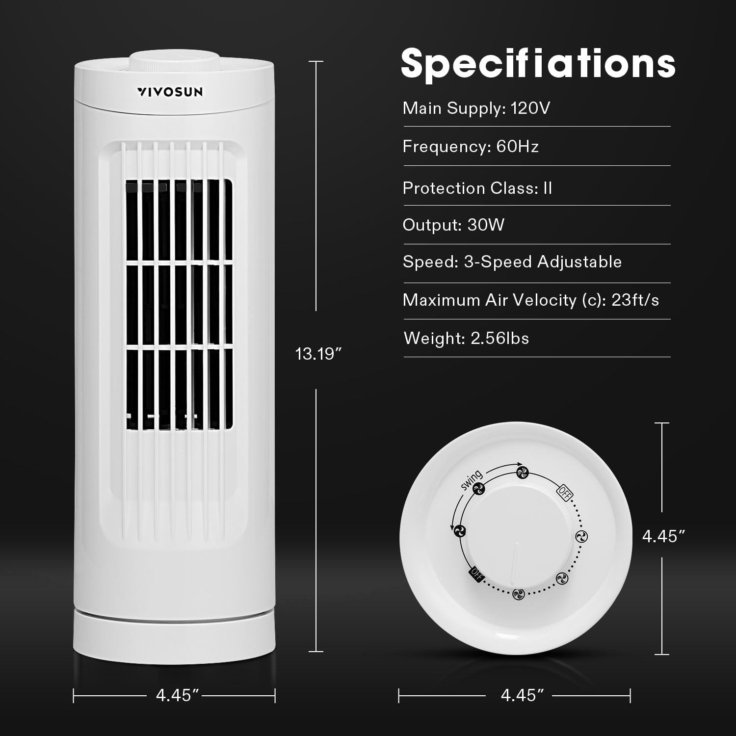 VIVOSUN Ventilador de torre de 13 pulgadas, ventilador de escritorio sin aspas...