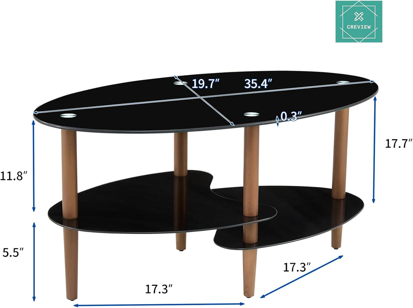 Mesa de centro de cristal, mesa de centro ovalada en sala de estar con patas de...