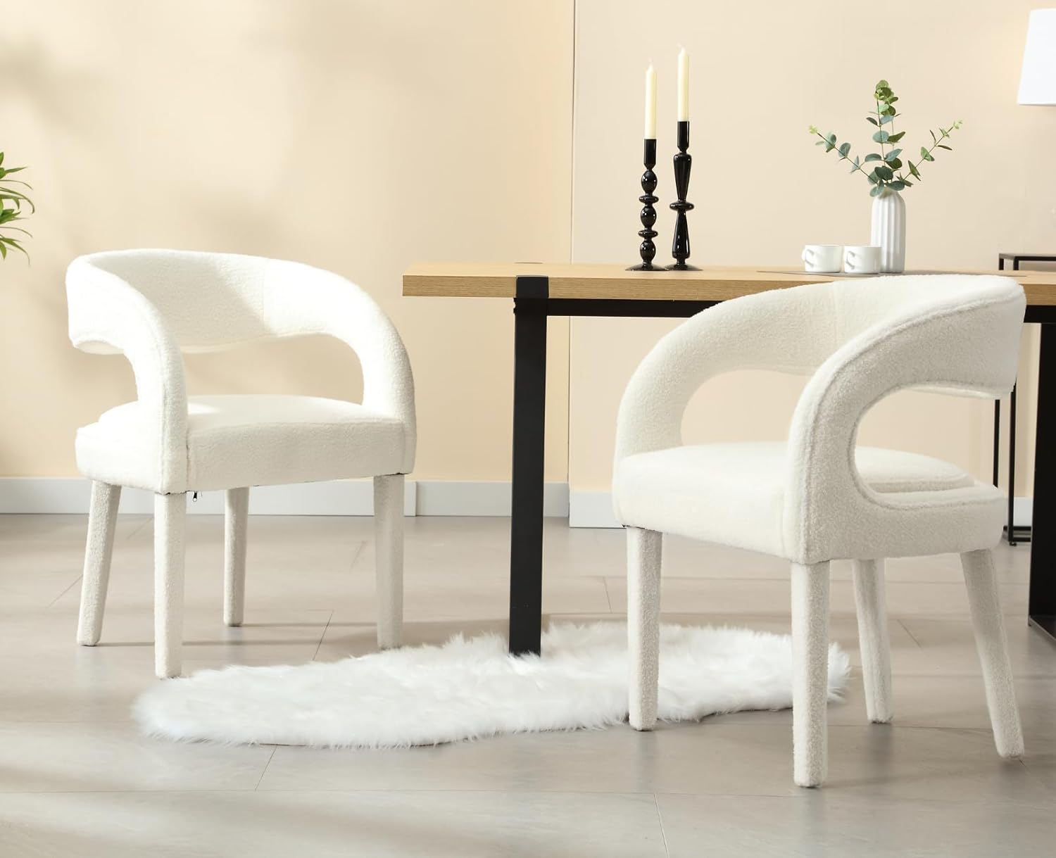 Juego de 2 sillas de comedor tapizadas blancas, modernas sillas de cocina y