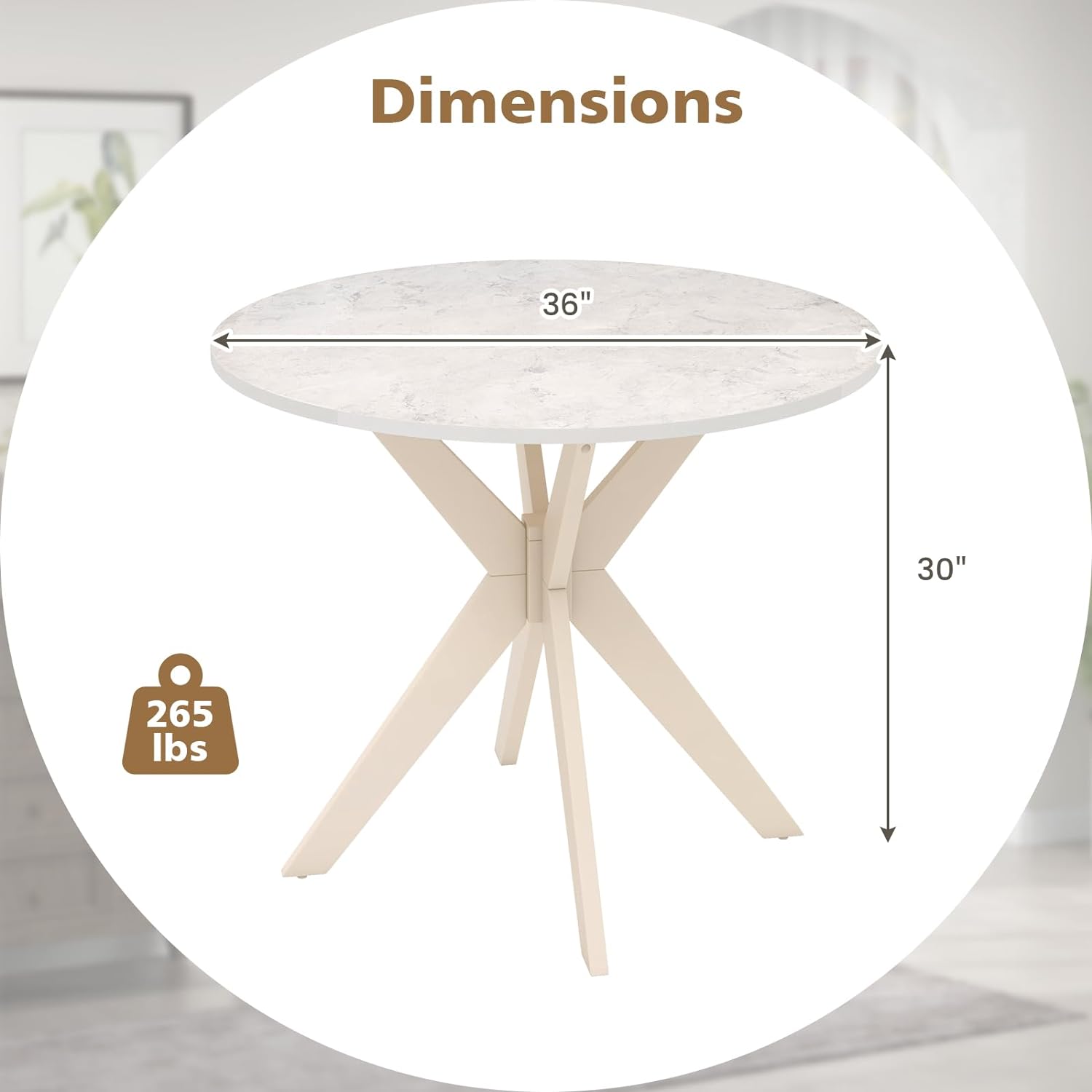 Mesa de comedor redonda de madera de 36 pulgadas, mesa de cocina de granja con