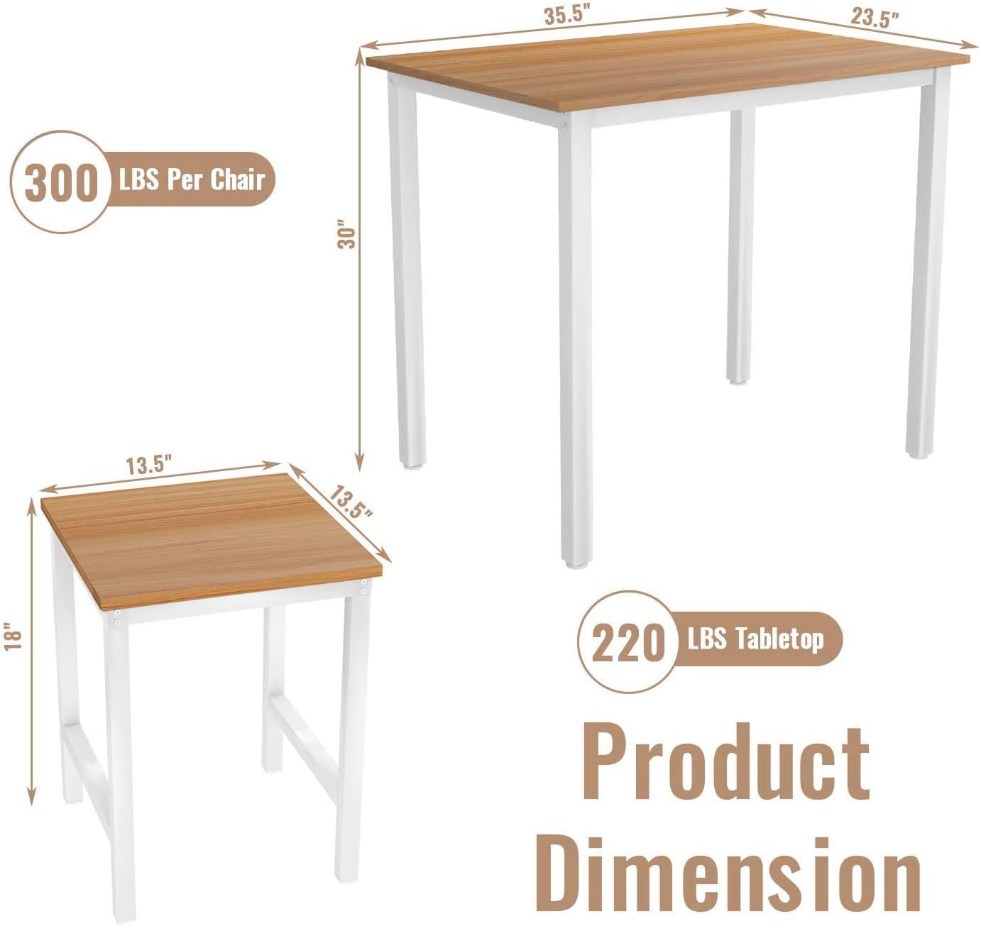 DKLGG 3 Pieces Dining Table Set, Space Saving Kitchen Table Set for 2, Small