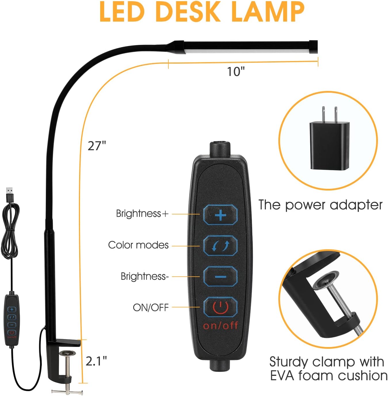 Lámpara De Escritorio LED Con Abrazadera, Luces De Clip, Y Cuello Cisne
