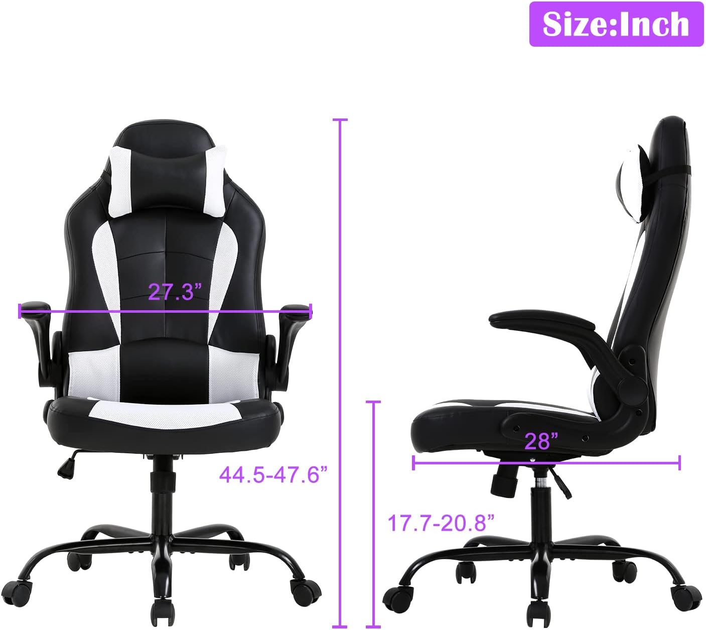 Silla de videojuegos, silla de computadora de piel sintética ajustable con...