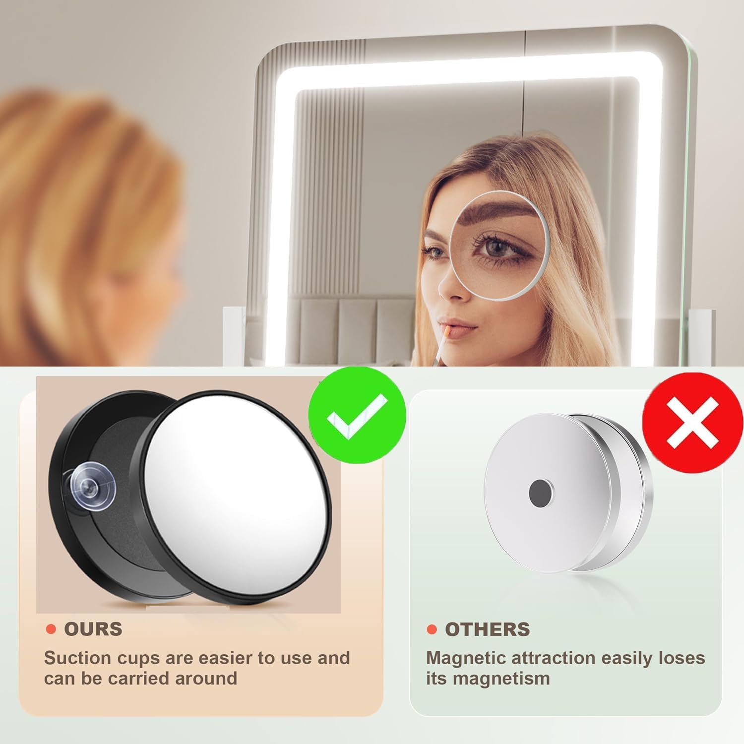 Espejo de tocador de maquillaje con luces de 15.2 pulgadas, espejo grande con...