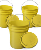 Contenedor de cubo amarillo de 5 galones con tapa, asas de metal con agarre de
