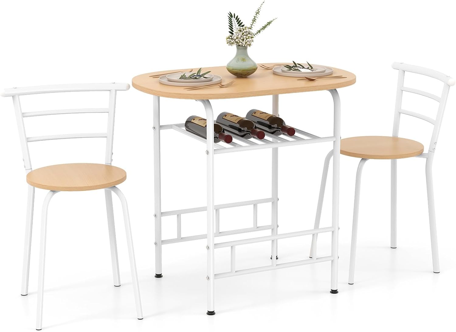 COSTWAY Juego de mesa de comedor de 3 piezas para 2, moderno juego de mesa