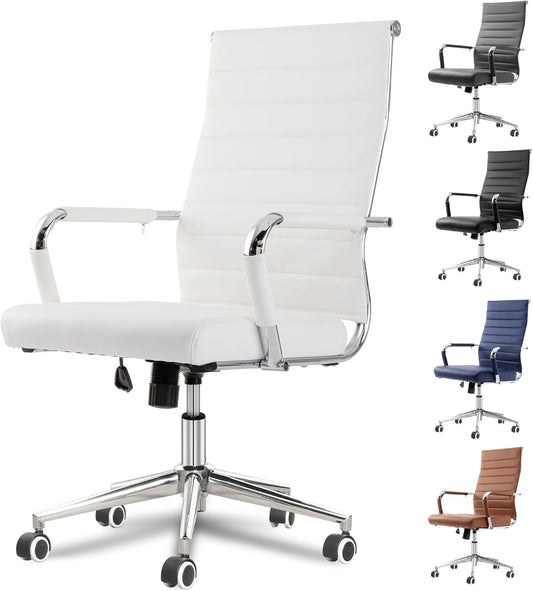 Okeysen - Silla de escritorio de oficina blanca, ergonómicas de cuero moderno,...