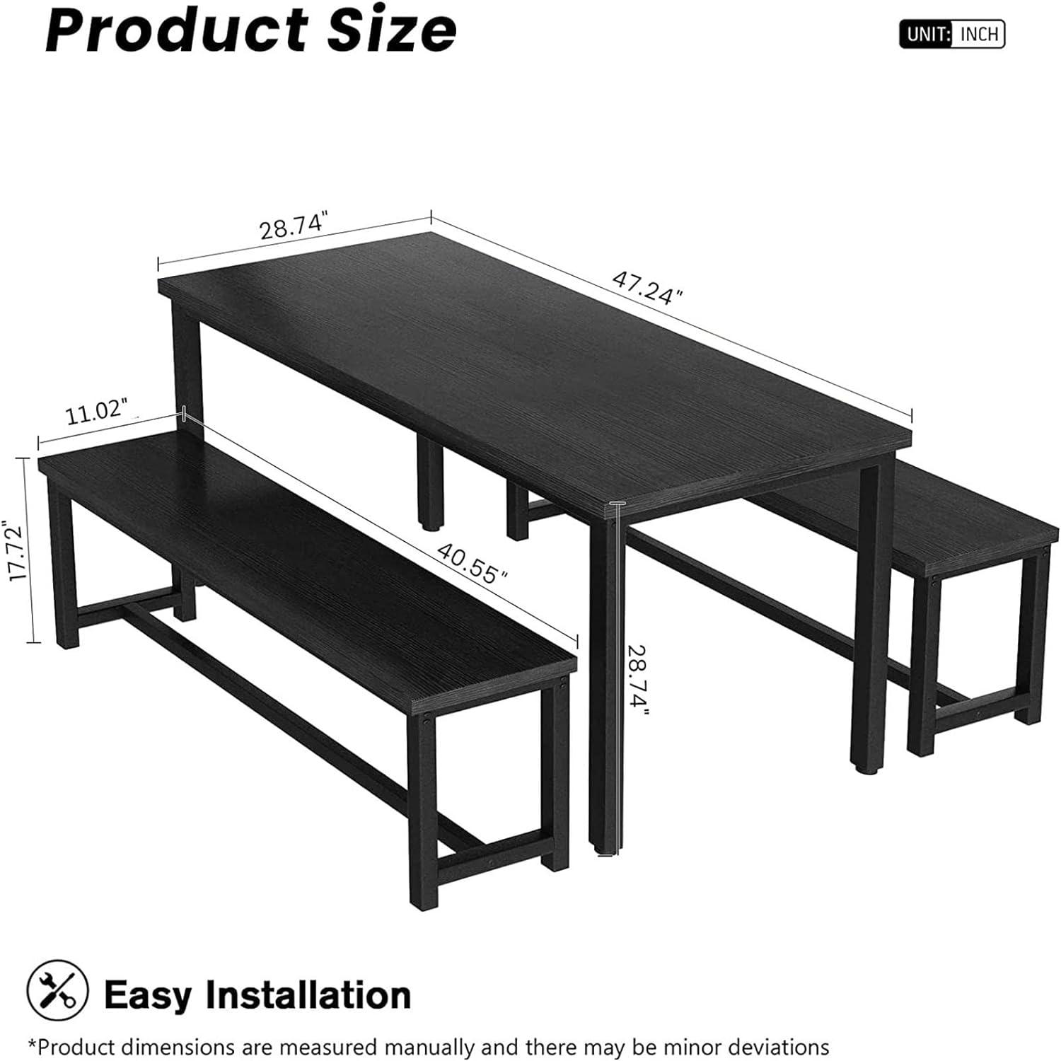 Juego de mesa de comedor de 47 pulgadas con 2 bancos, juego de mesa de comedor