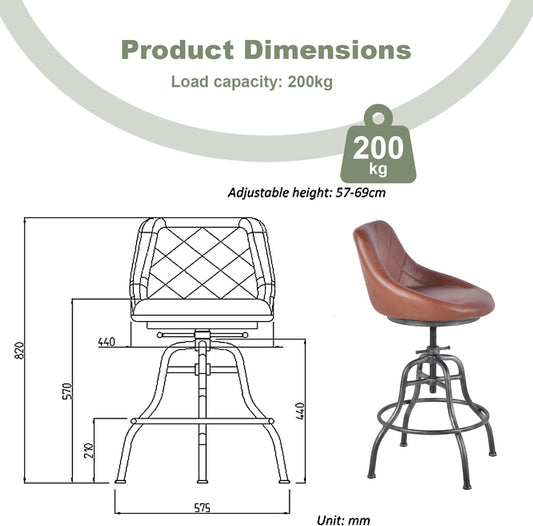 Diwhy Diseño industrial Metal Altura ajustable PU Respaldo Silla Vintage Bar...