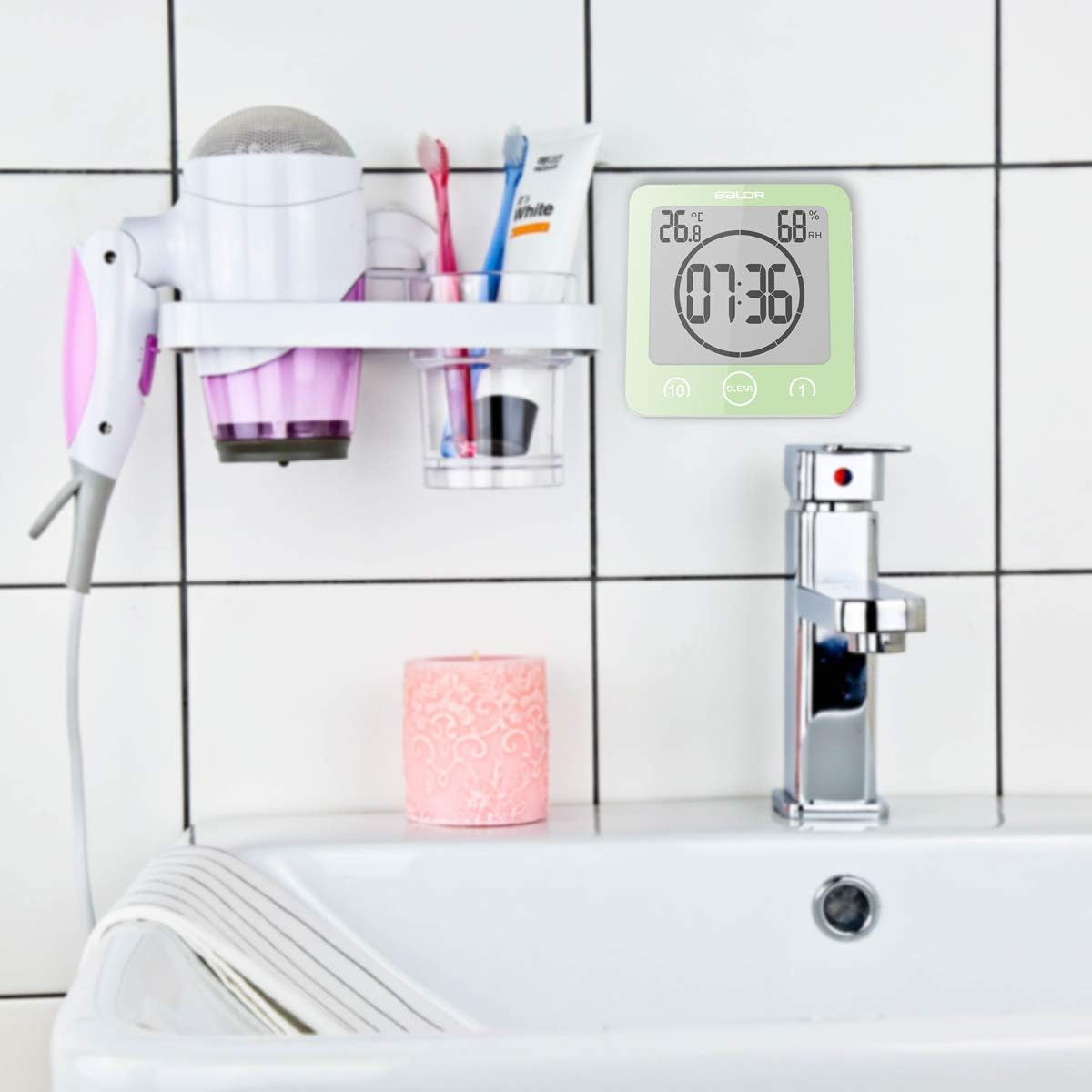 Reloj digital de pared para ducha de baño con alarma, resistente al agua para...
