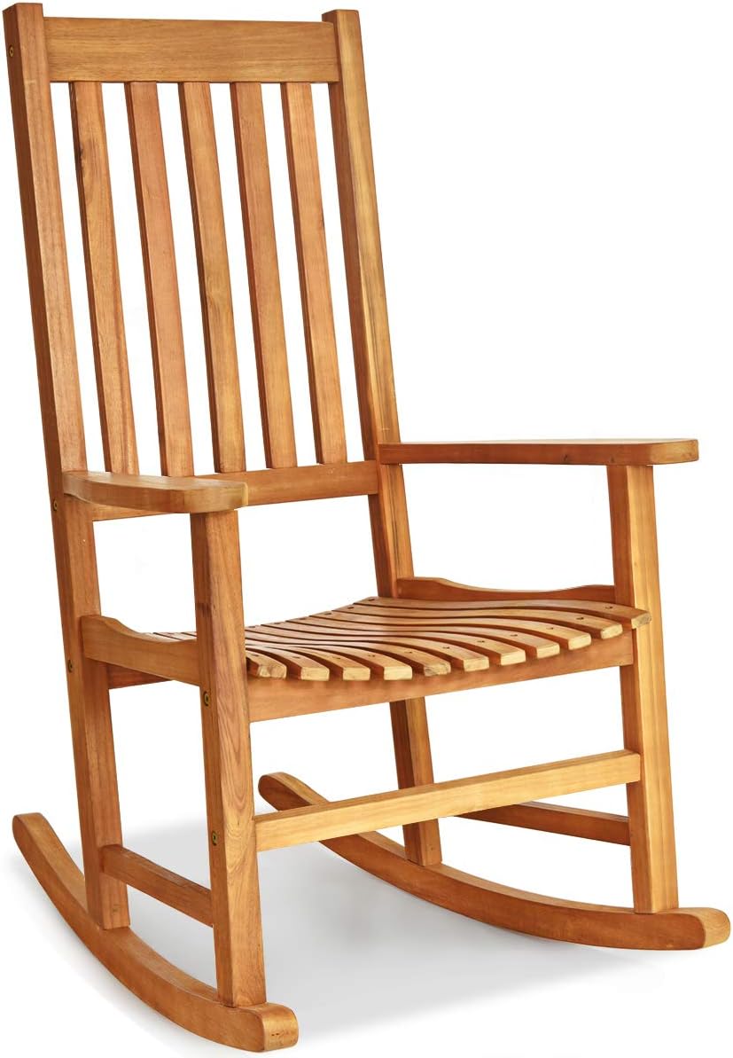 Tangkula Juego de mecedoras de madera de acacia, mecedora de madera con...