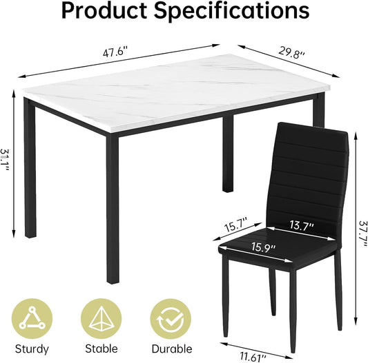 Juego de mesa de comedor de 5 piezas, juego de mesa de comedor para 4, mesa de