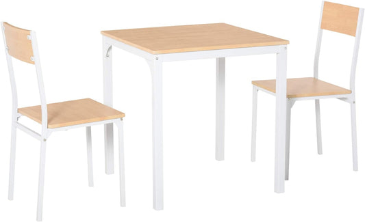 HOMCOM Juego de mesa de comedor cuadrada de madera de 3 piezas con 1 mesa y 2