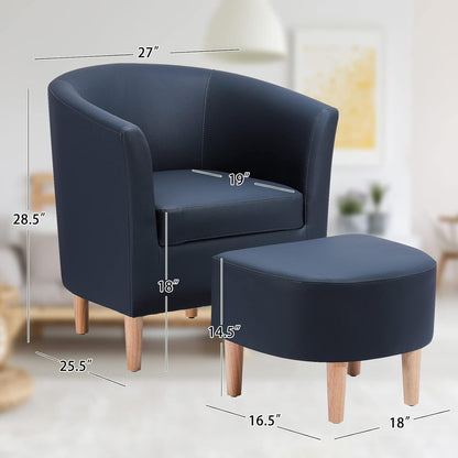 Silla de cuero, silla decorativa moderna de mediados de siglo con barril