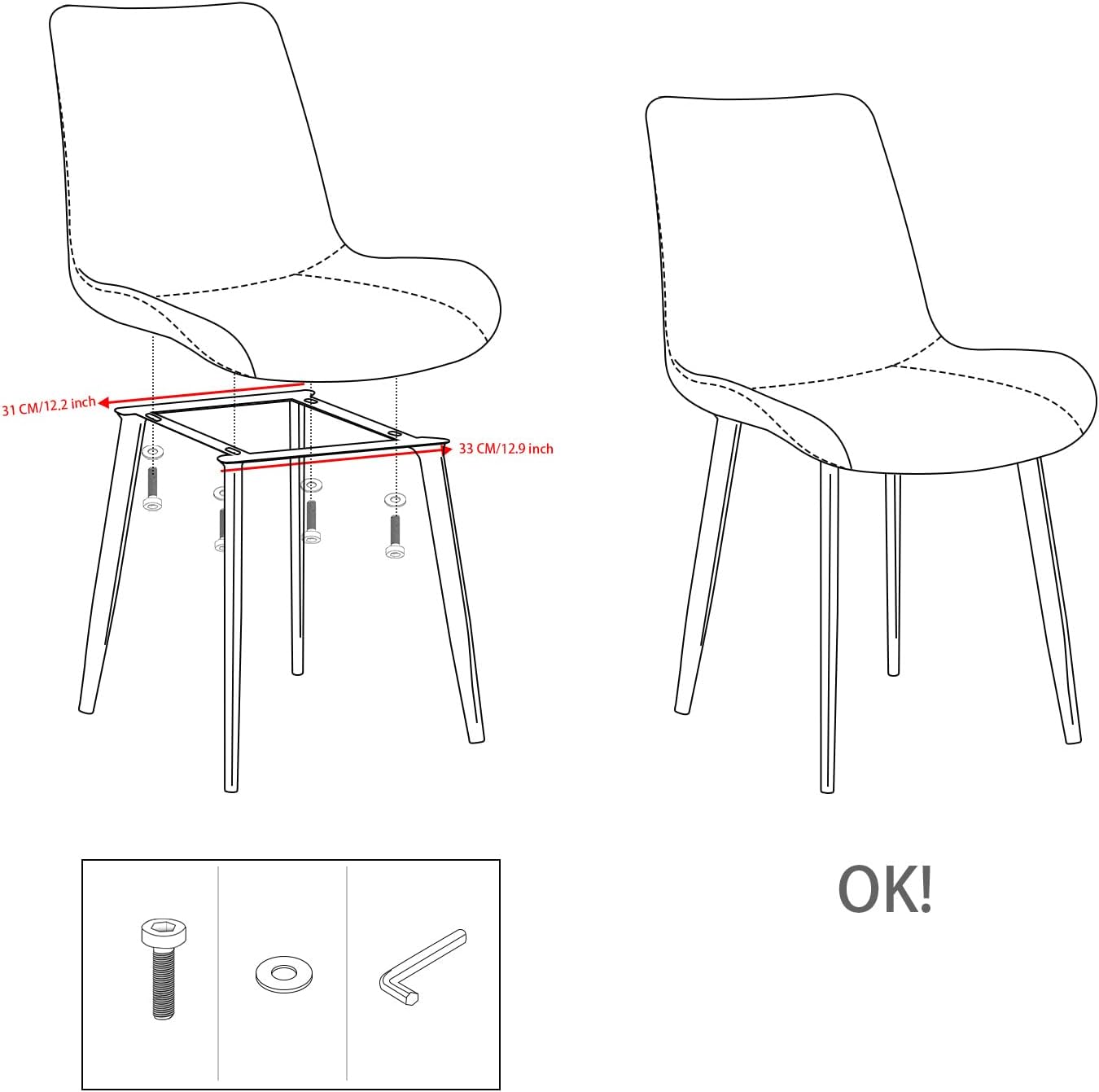 Juego de 4 sillas de comedor, modernas sillas negras, sillas de piel sintética