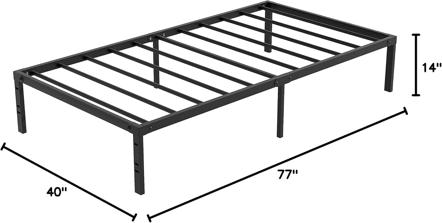 Base de cama de tamaño individual con almacenamiento de metal de 14 pulgadas,