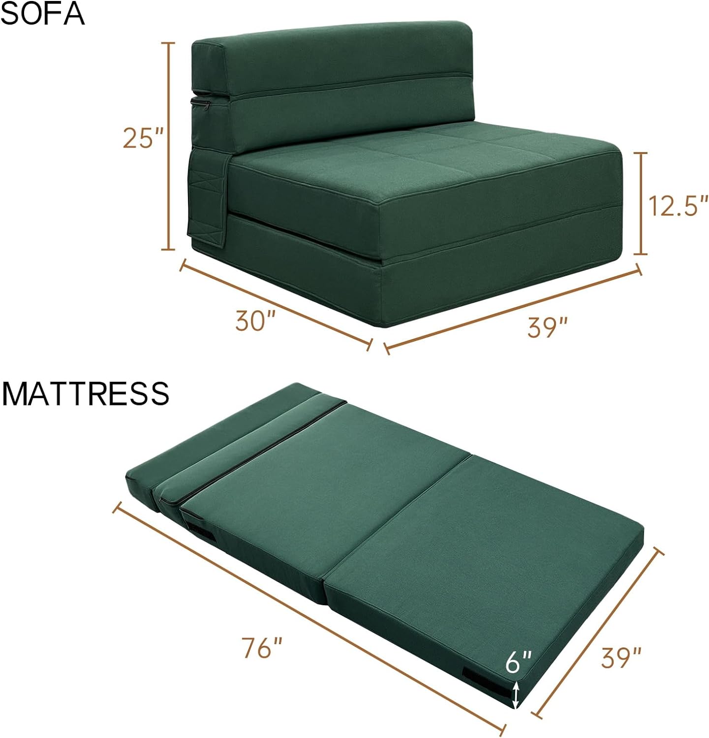 ANONER - Sofá cama plegable, de espuma viscoelástica, con almohada, tamaño...